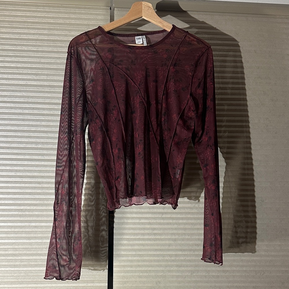 Twik Sheer Maroon Long Sleeve Blouse